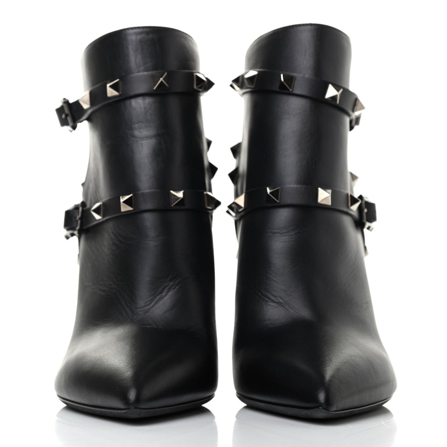 Calfskin Rockstud Double Buckle 100mm Ankle Boots 37 Black