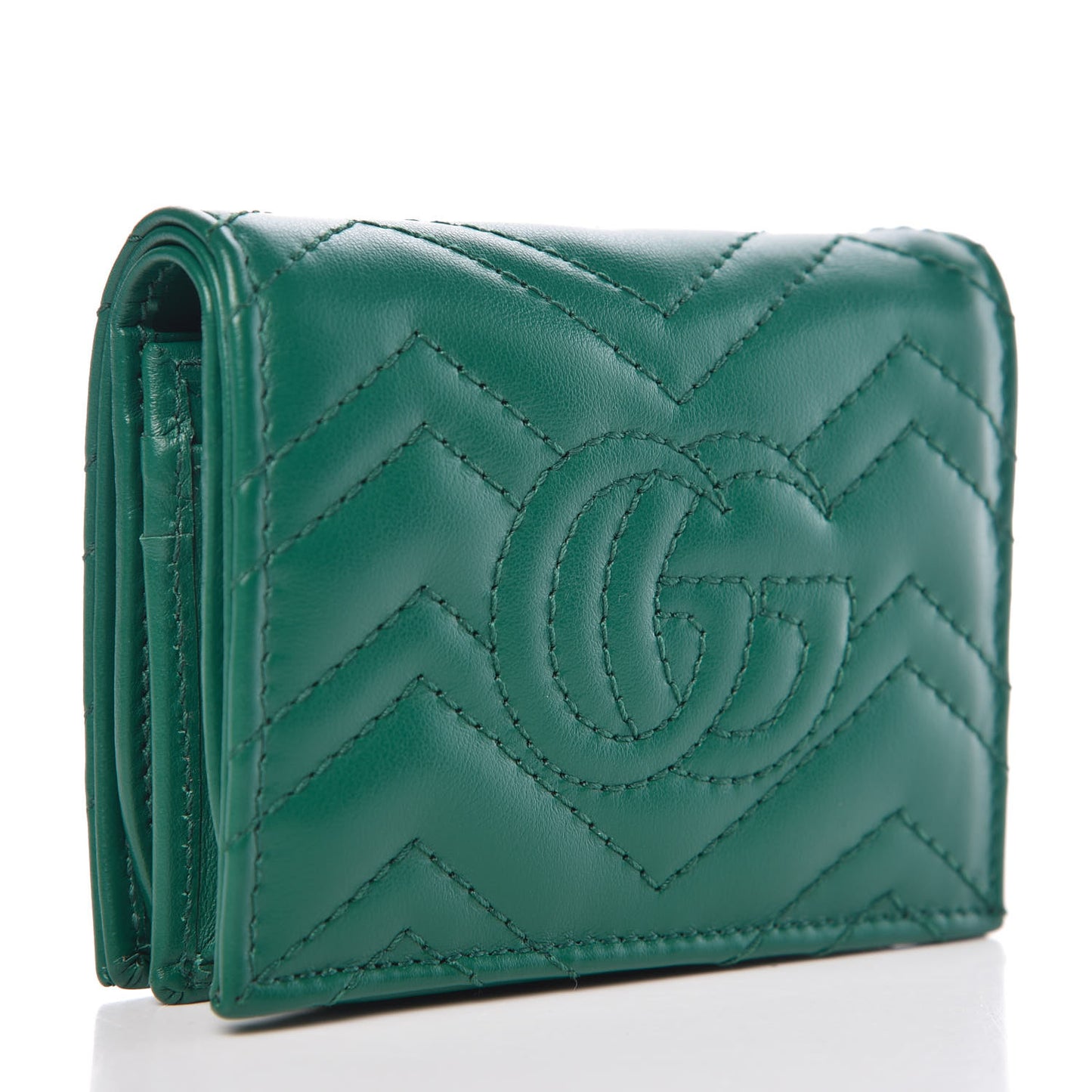 Calfskin Matelasse GG Marmont Card Case Wallet Emerald