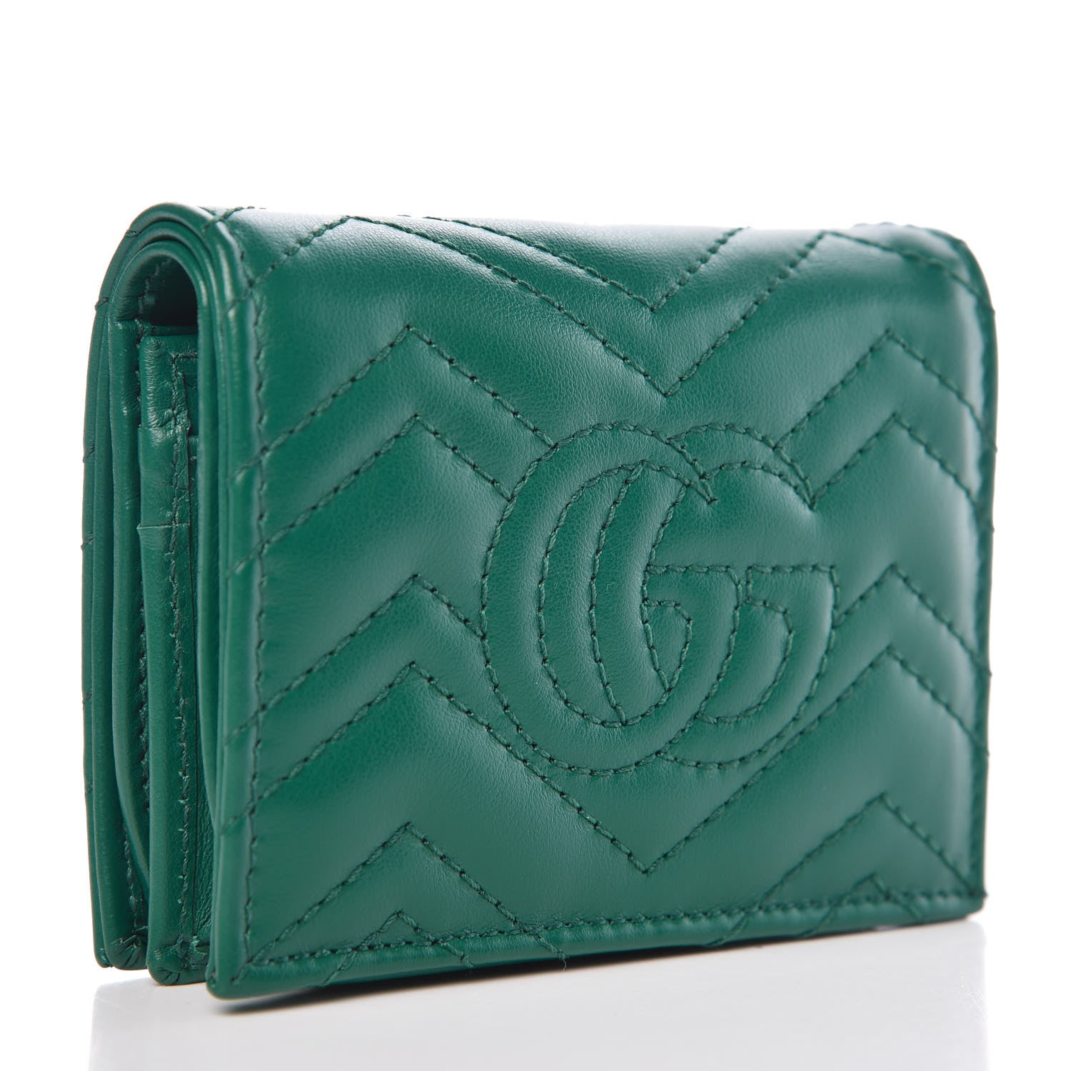 Gucci Calfskin Matelasse GG Marmont Card Case Wallet Emerald 3 of 8