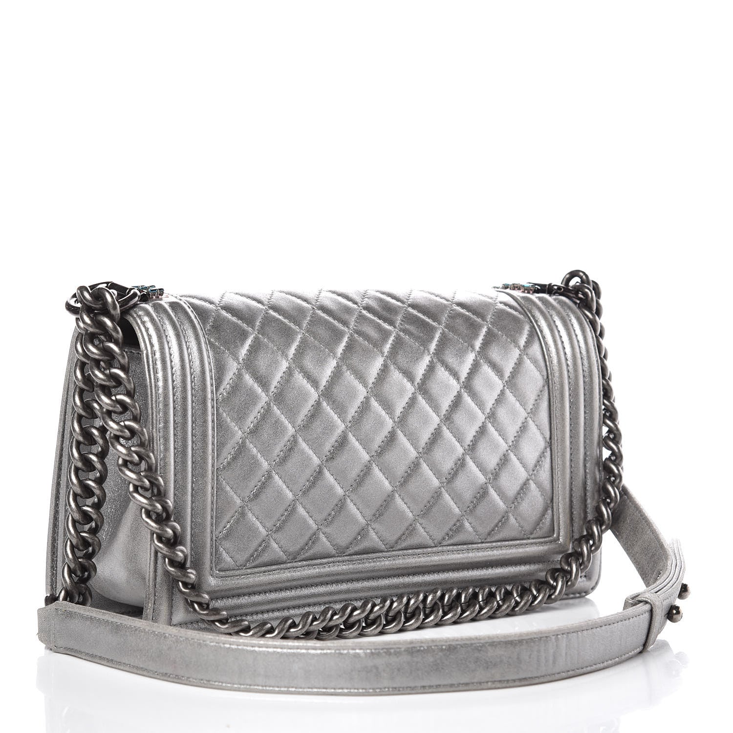 Chanel Metallic Lambskin Embellished Medium Boy Flap Silver 3 of 14