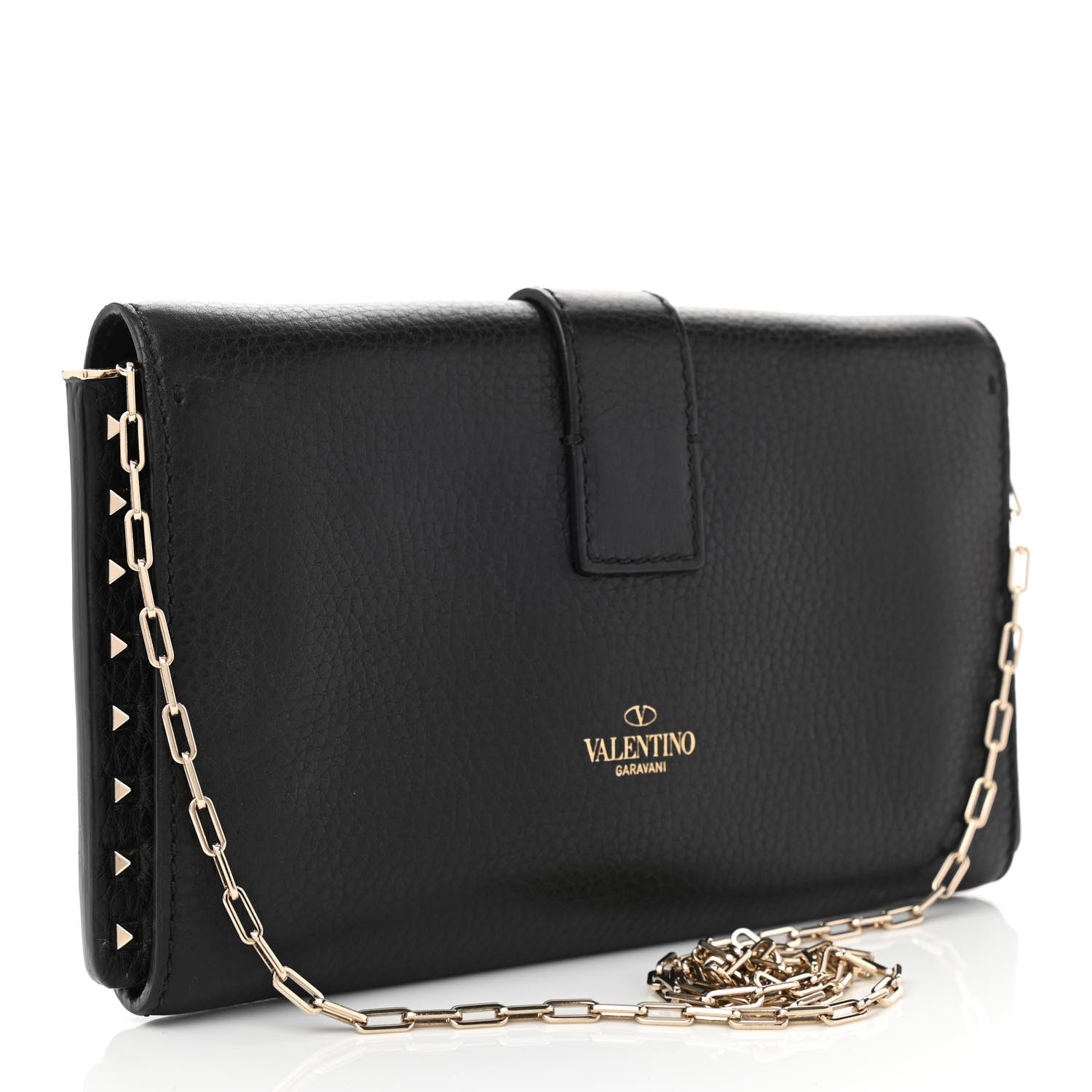 Valentino Garavani Pebbled Calfskin Rockstud Flap Chain Bag Black 3 of 8