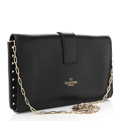 Valentino Garavani Pebbled Calfskin Rockstud Flap Chain Bag Black 3 of 8