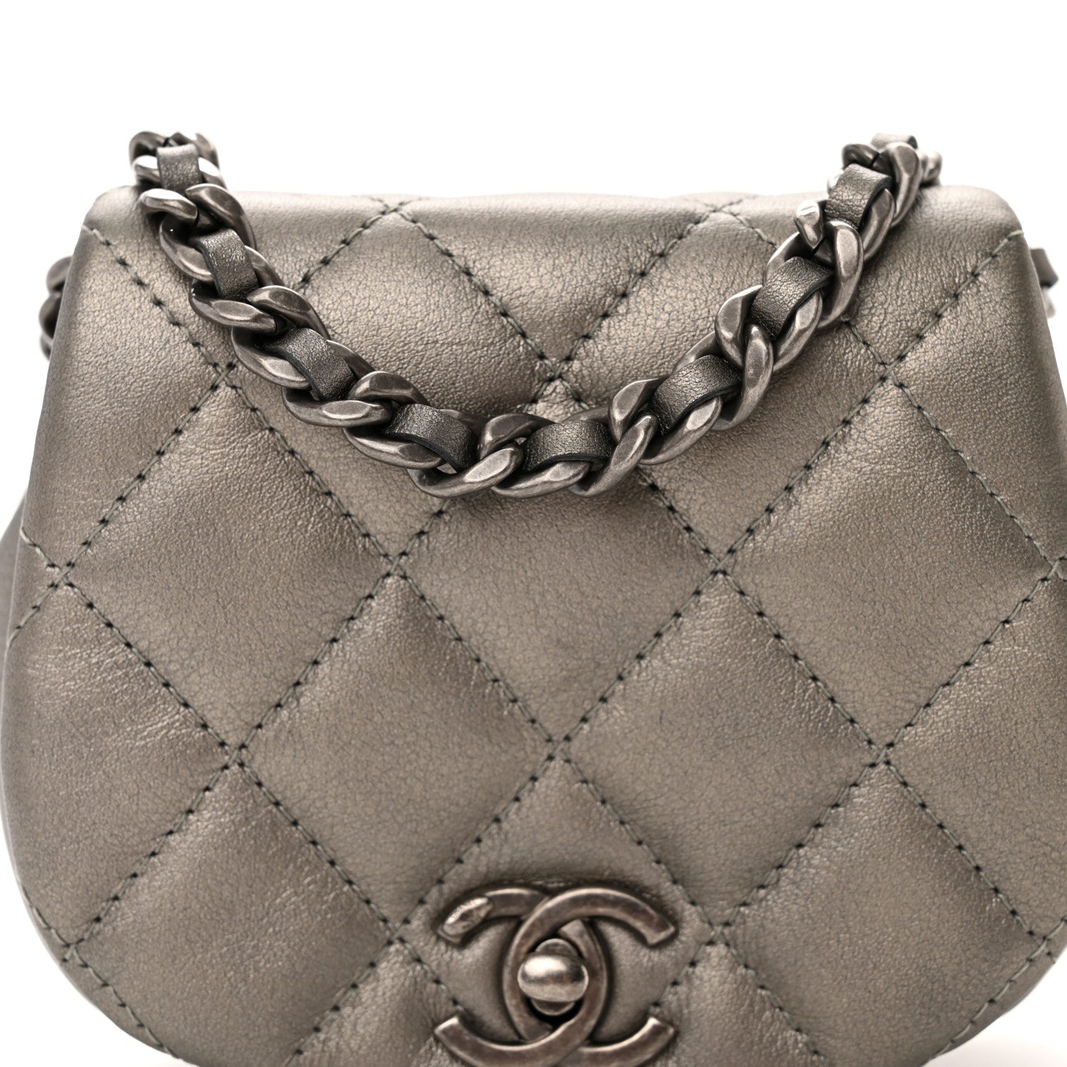 Chanel Metallic Calfskin Quilted Mini Coco Mail Clutch Ruthenium 8 of 10