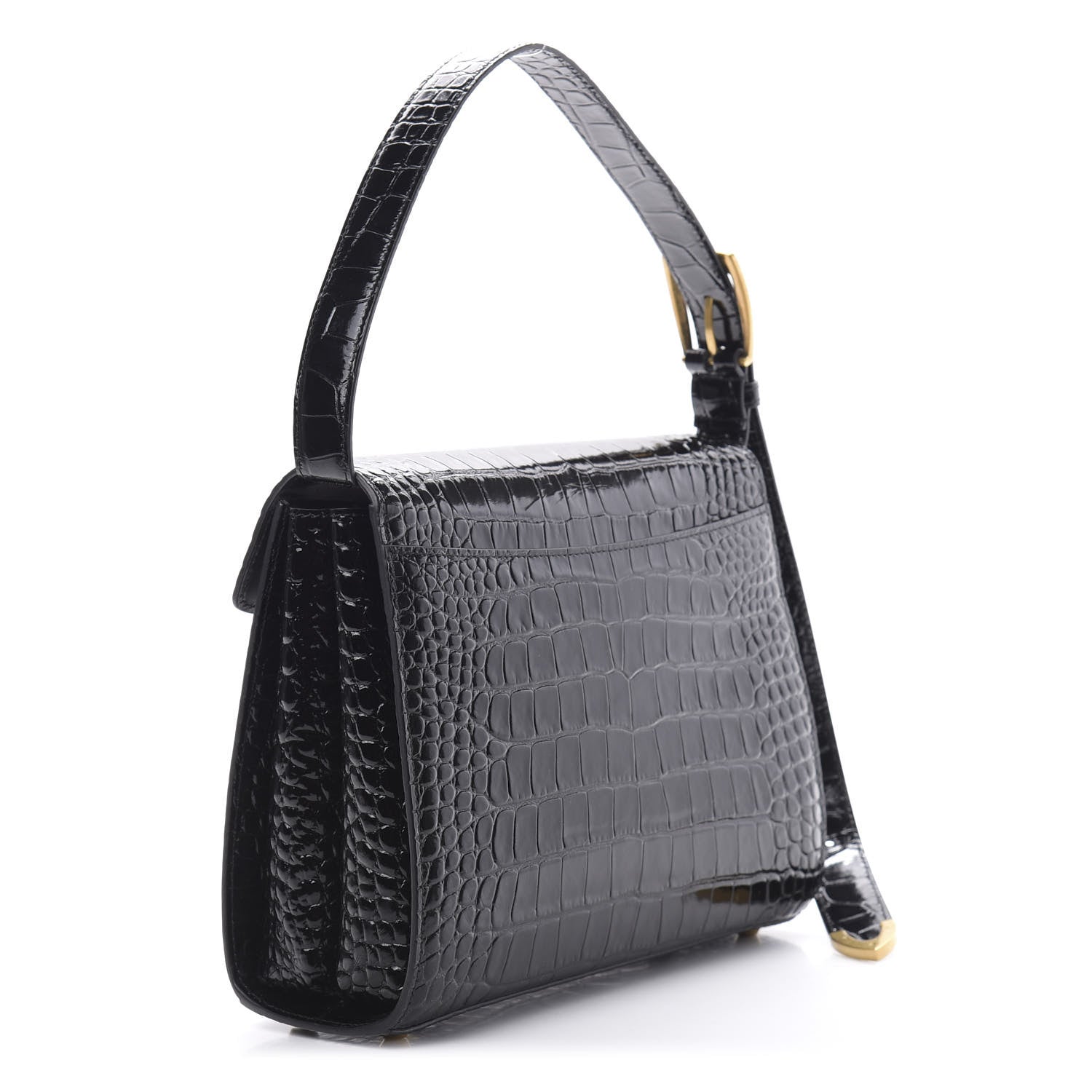 Balenciaga Shiny Calfskin Graffiti Logo Crocodile Embossed Medium Ghost Shoulder Bag Black White 3 of 10