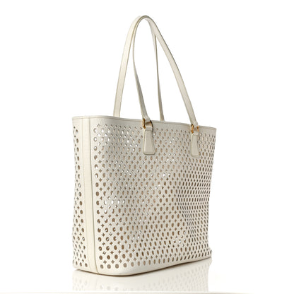Prada Saffiano Perforated Tote Talco 3 of 21