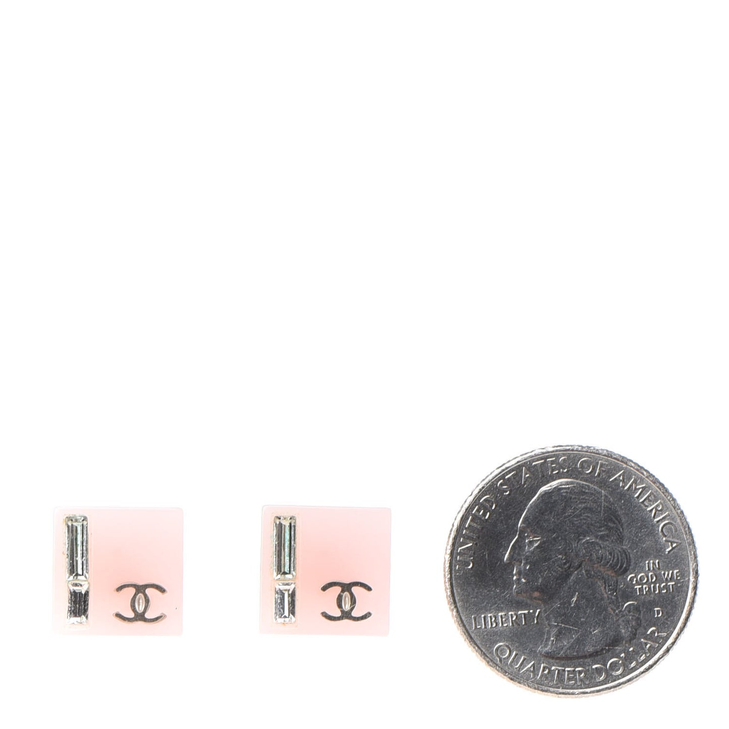 Resin Baguette Crystal Geometric Square CC Earrings Pink