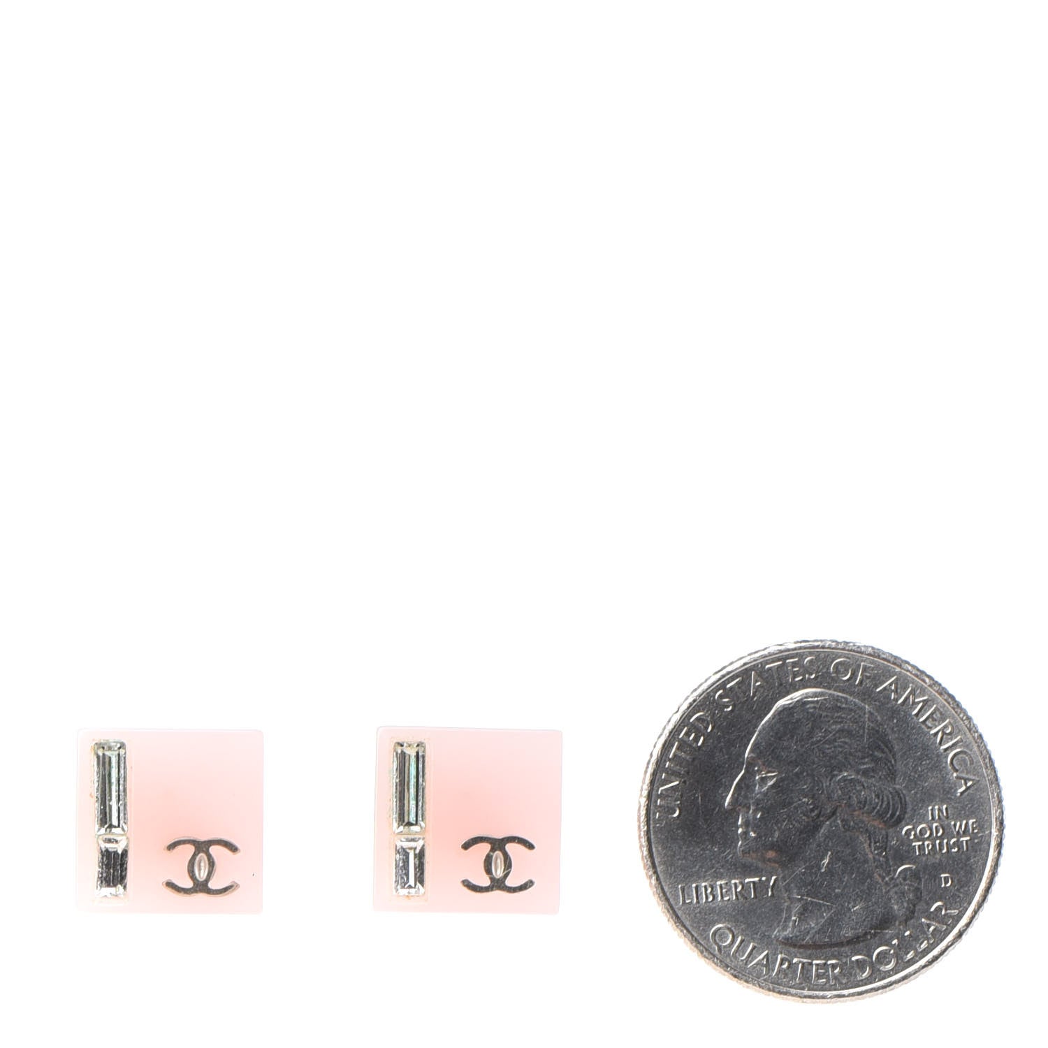 Chanel Resin Baguette Crystal Geometric Square CC Earrings Pink 2 of 4