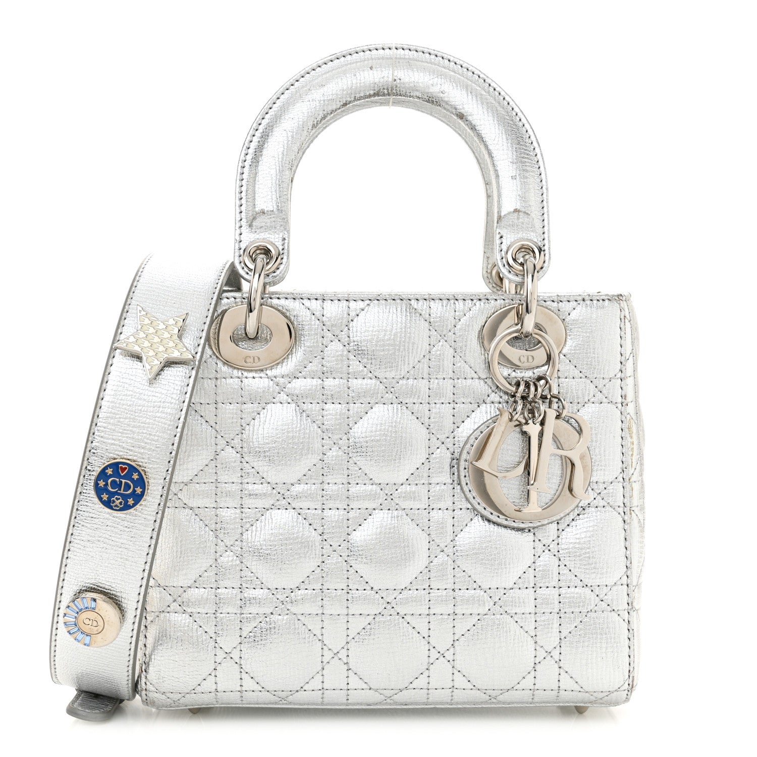 Christian Dior Metallic Grained Calfskin Cannage Small Lucky Badges My Lady Dior Silver 1 of 16