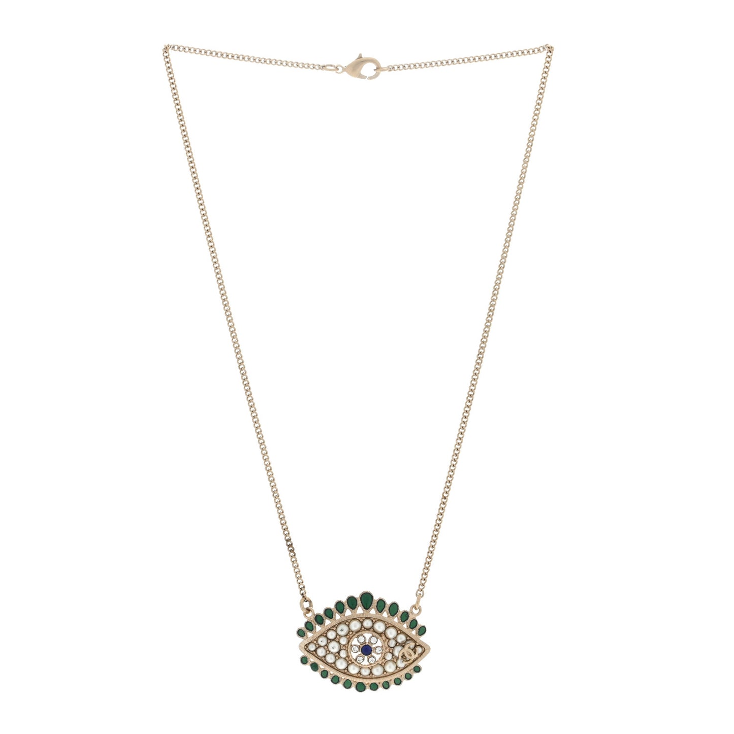 Resin Crystal Glass Pearl Eye Pendant Necklace Gold Multicolor
