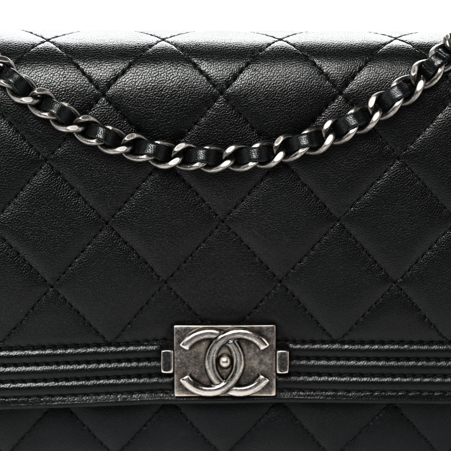 Lambskin Quilted Boy Wallet On Chain WOC Black