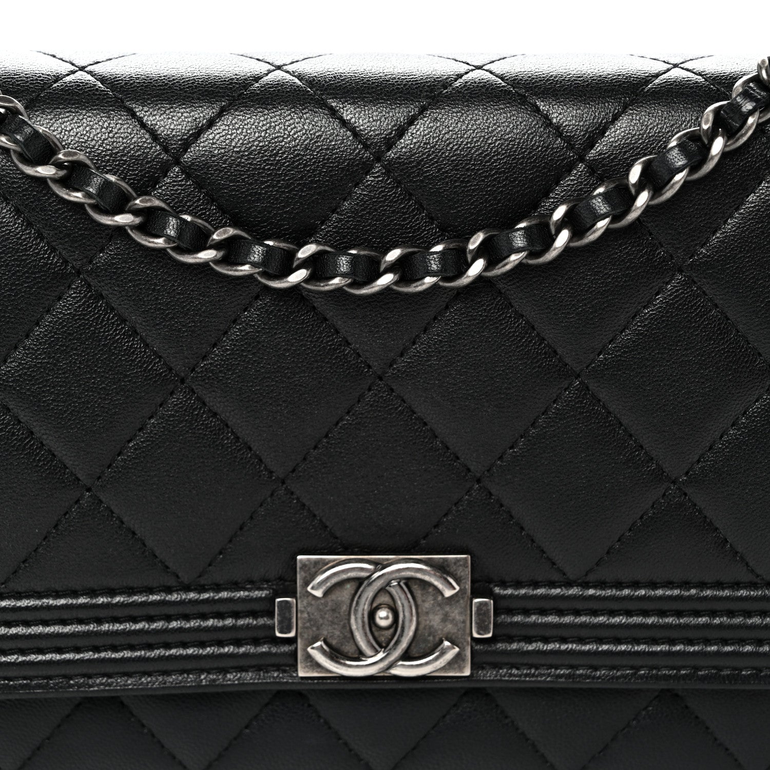 Chanel Lambskin Quilted Boy Wallet On Chain WOC Black 9 of 13