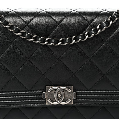 Chanel Lambskin Quilted Boy Wallet On Chain WOC Black 9 of 13