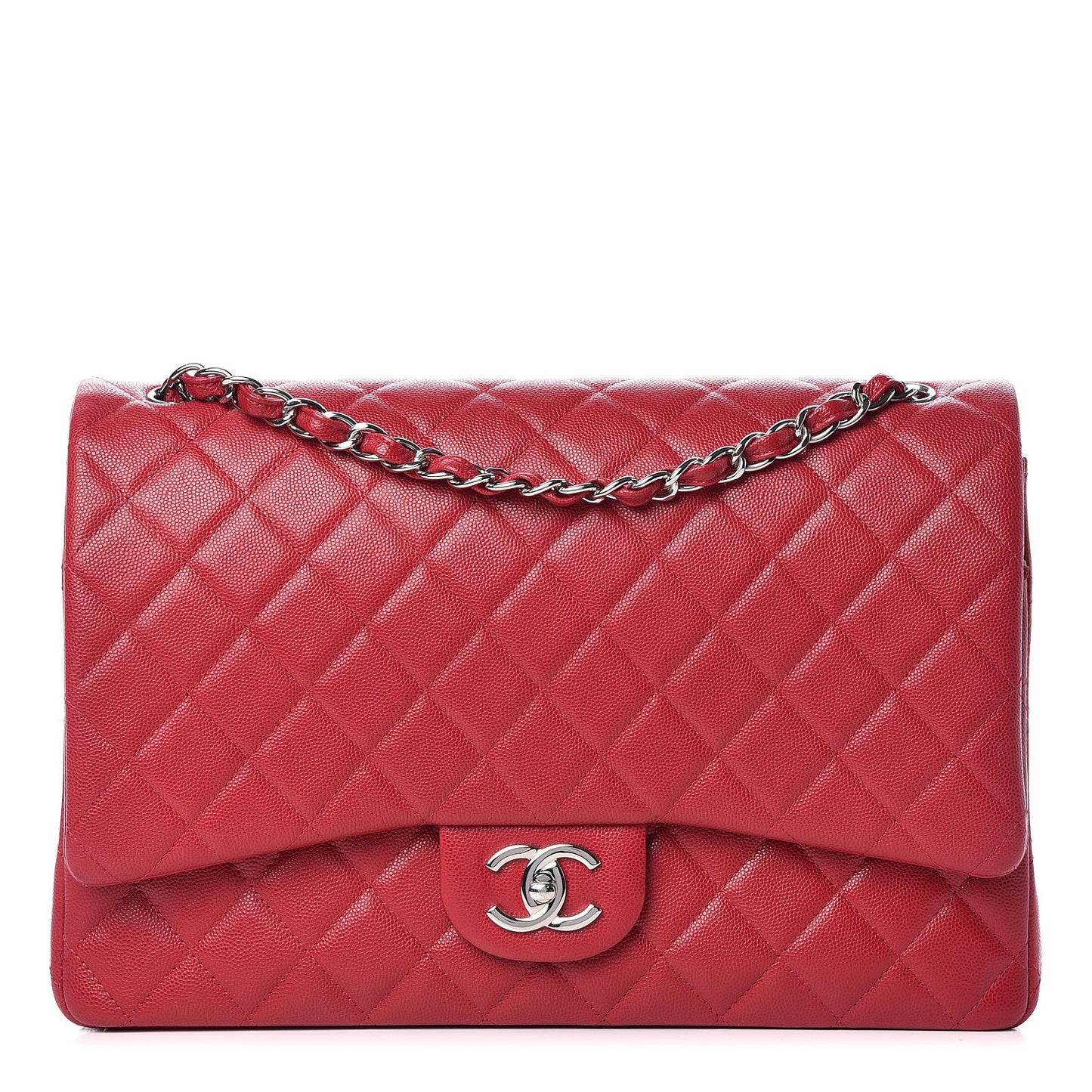 Caviar Quilted Maxi Double Flap Dark Pink
