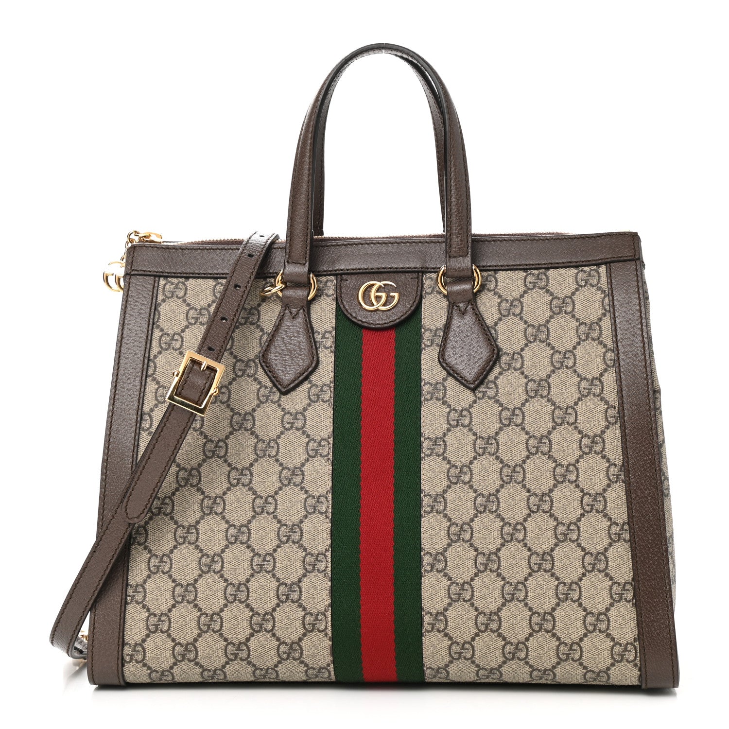 Gucci GG Supreme Monogram Web Medium Ophidia Tote Bag Brown 1 of 10