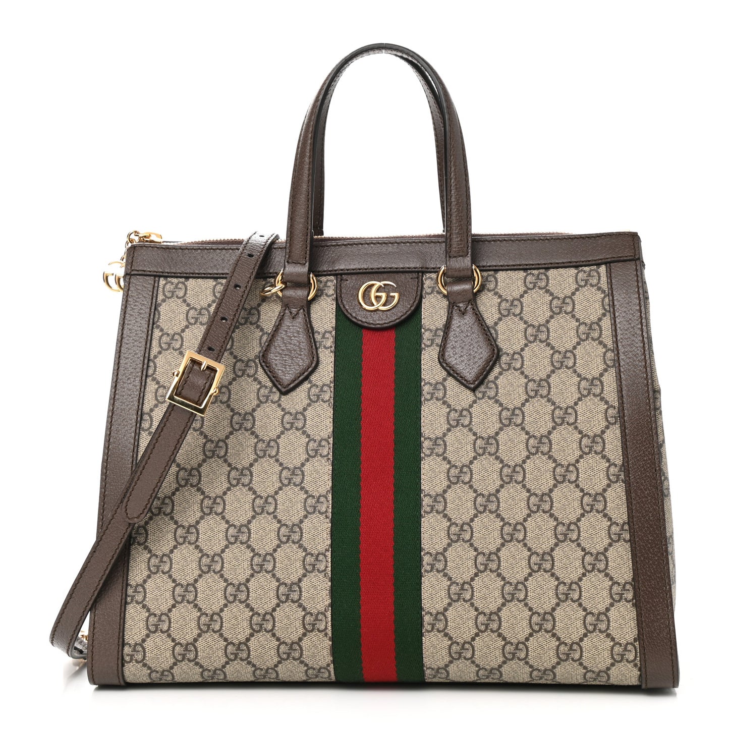 GG Supreme Monogram Web Medium Ophidia Tote Bag Brown