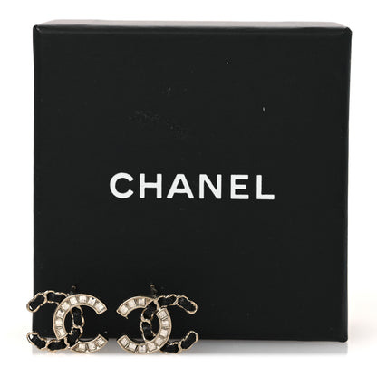 Chanel Crystal Baguette Lambskin Chain CC Vintage Allure Stud Earrings Black Gold 6 of 6