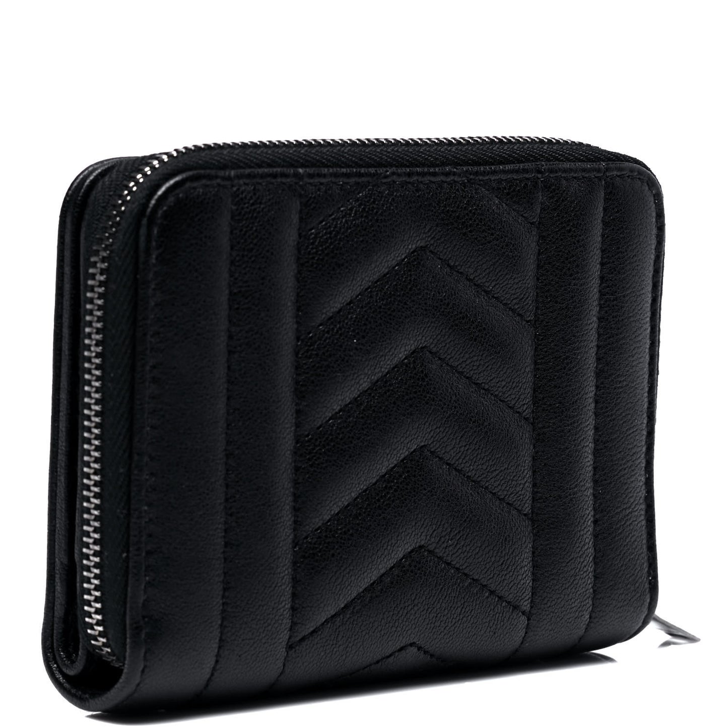 Lambskin Matelasse Chevron Monogram Compact Wallet Black