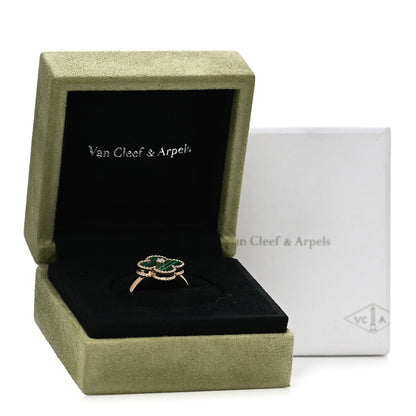 Van Cleef & Arpels 18K Yellow Gold Diamond Malachite Vintage Alhambra Ring 53 6.5 5 of 5