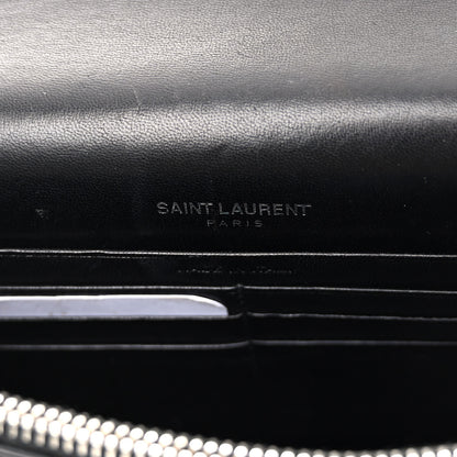 Saint Laurent Calfskin Crocodile Embossed Kate Monogram Tassel Chain Wallet Black 6 of 9