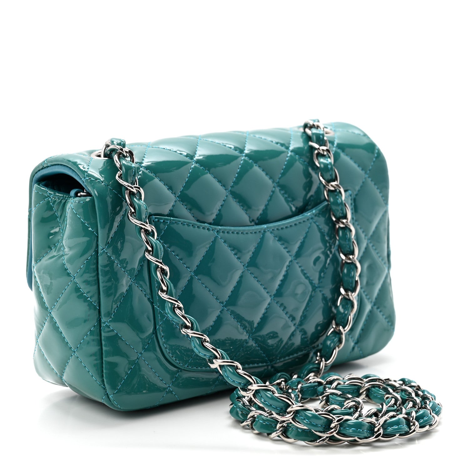 Chanel Patent Quilted Mini Rectangular Flap Turquoise 3 of 10