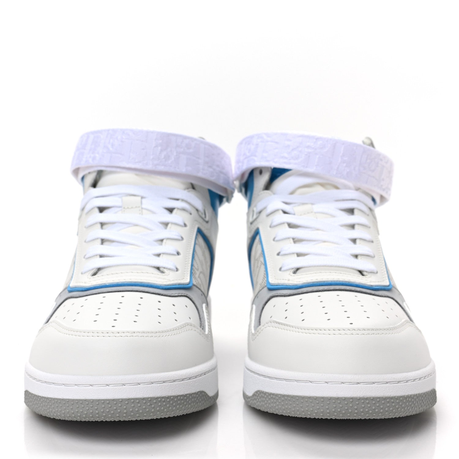 Christian Dior Smooth Calfskin Oblique Galaxy Perforated Mens B27 Mid Top Sneakers 42 Beige Blue 2 of 7