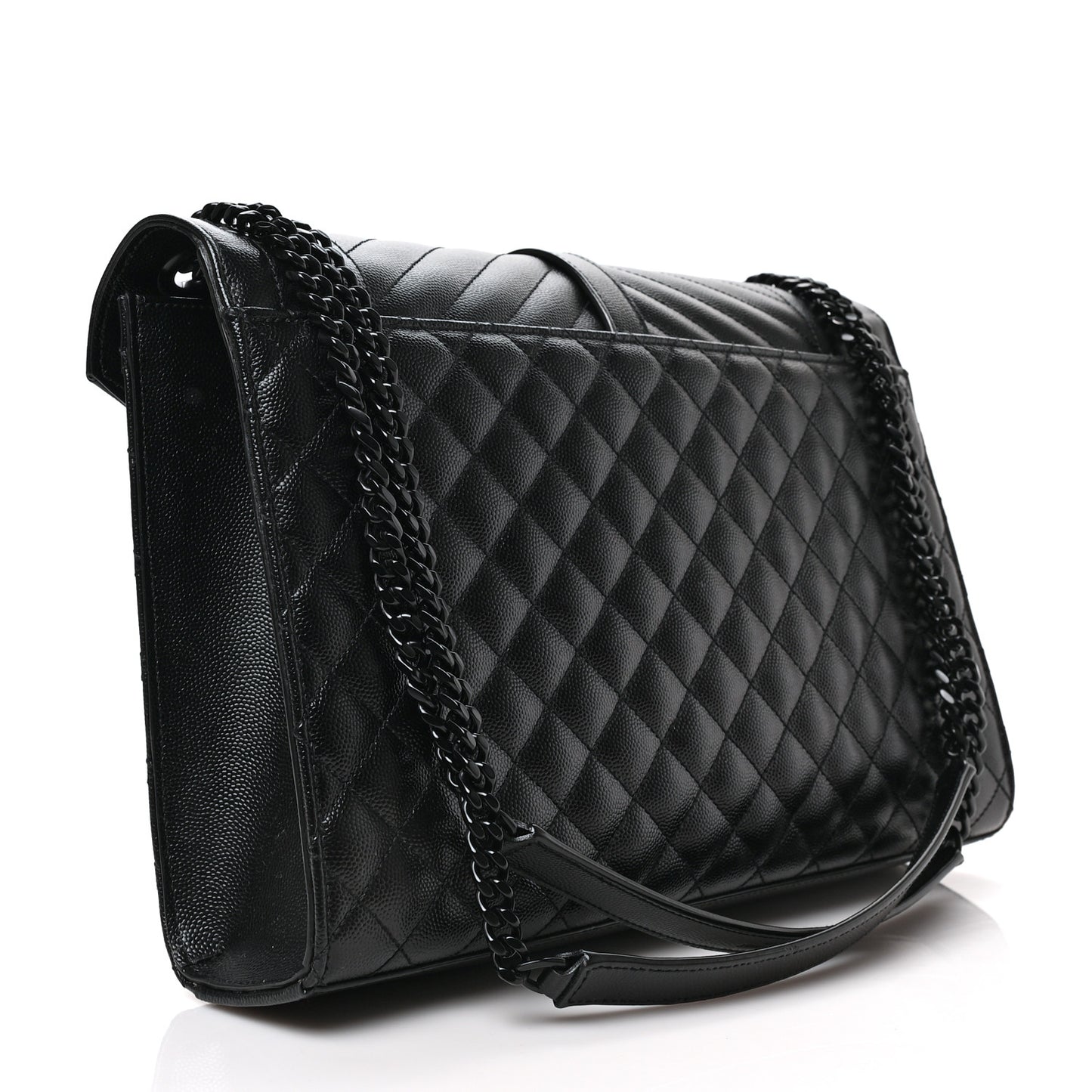 Grain De Poudre Textured Mixed Matelasse Large Triquilt Monogram Monochrome Satchel Black