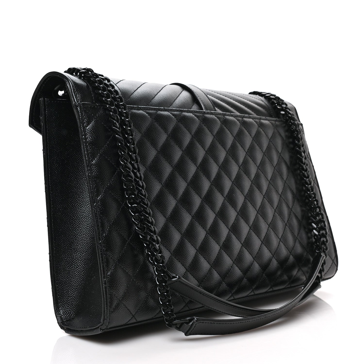Saint Laurent Grain De Poudre Textured Mixed Matelasse Large Triquilt Monogram Monochrome Satchel Black 3 of 8