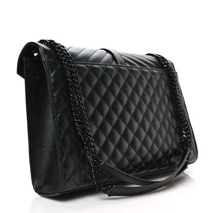 Saint Laurent Grain De Poudre Textured Mixed Matelasse Large Triquilt Monogram Monochrome Satchel Black 3 of 8