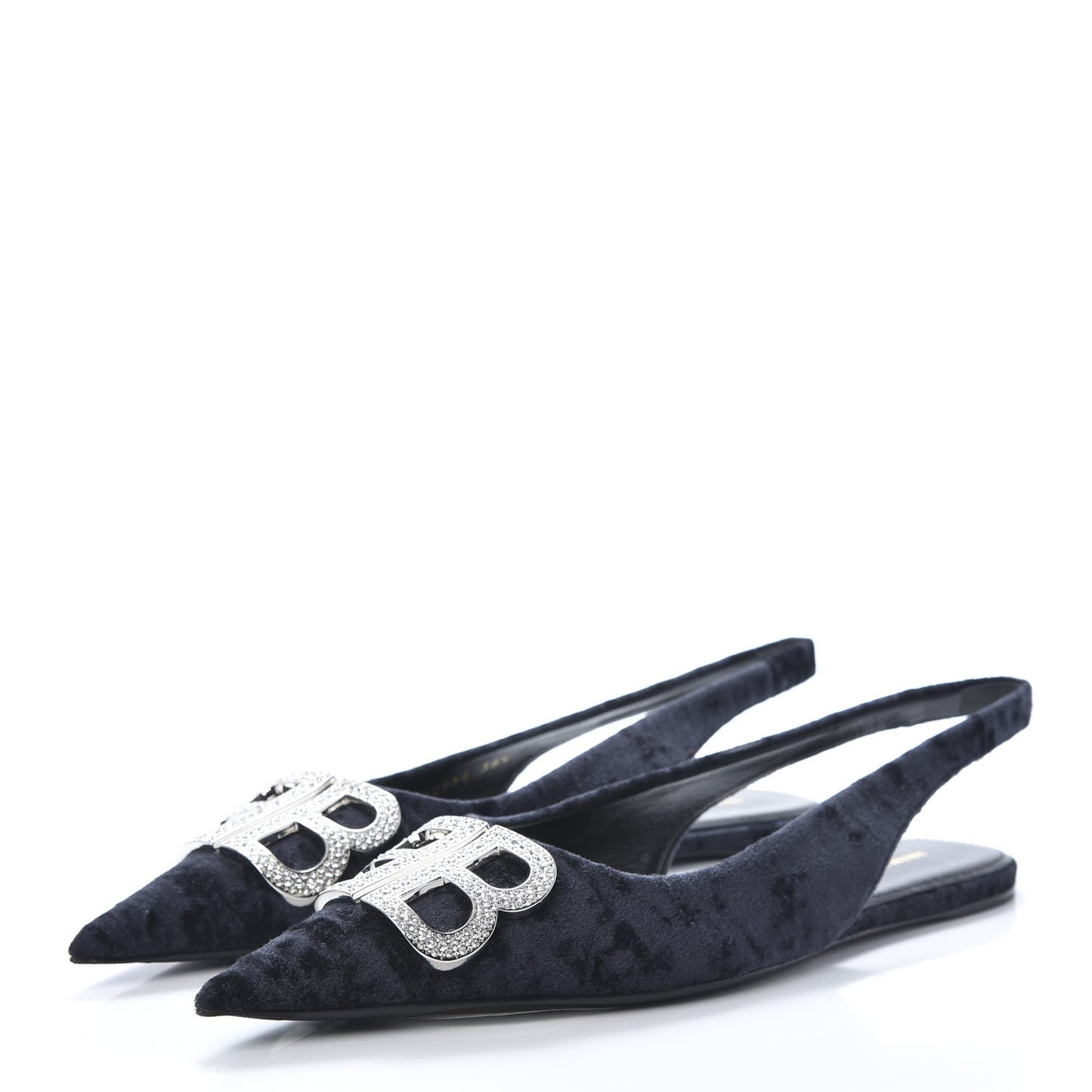 Velvet Crystal BB Knife Pointy Toe Slingback Flats 38.5 Black