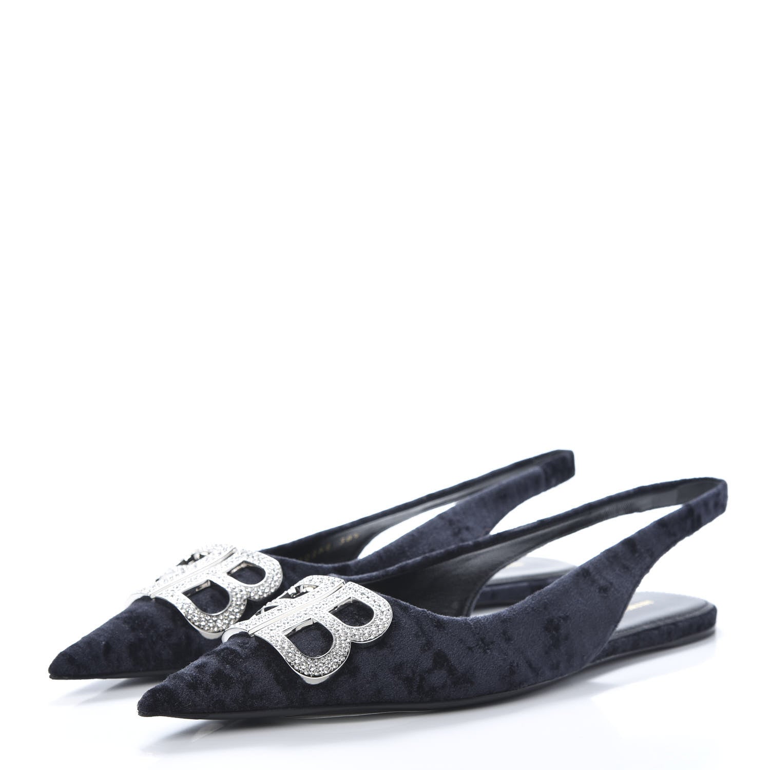 Balenciaga Velvet Crystal BB Knife Pointy Toe Slingback Flats 38.5 Black 3 of 11