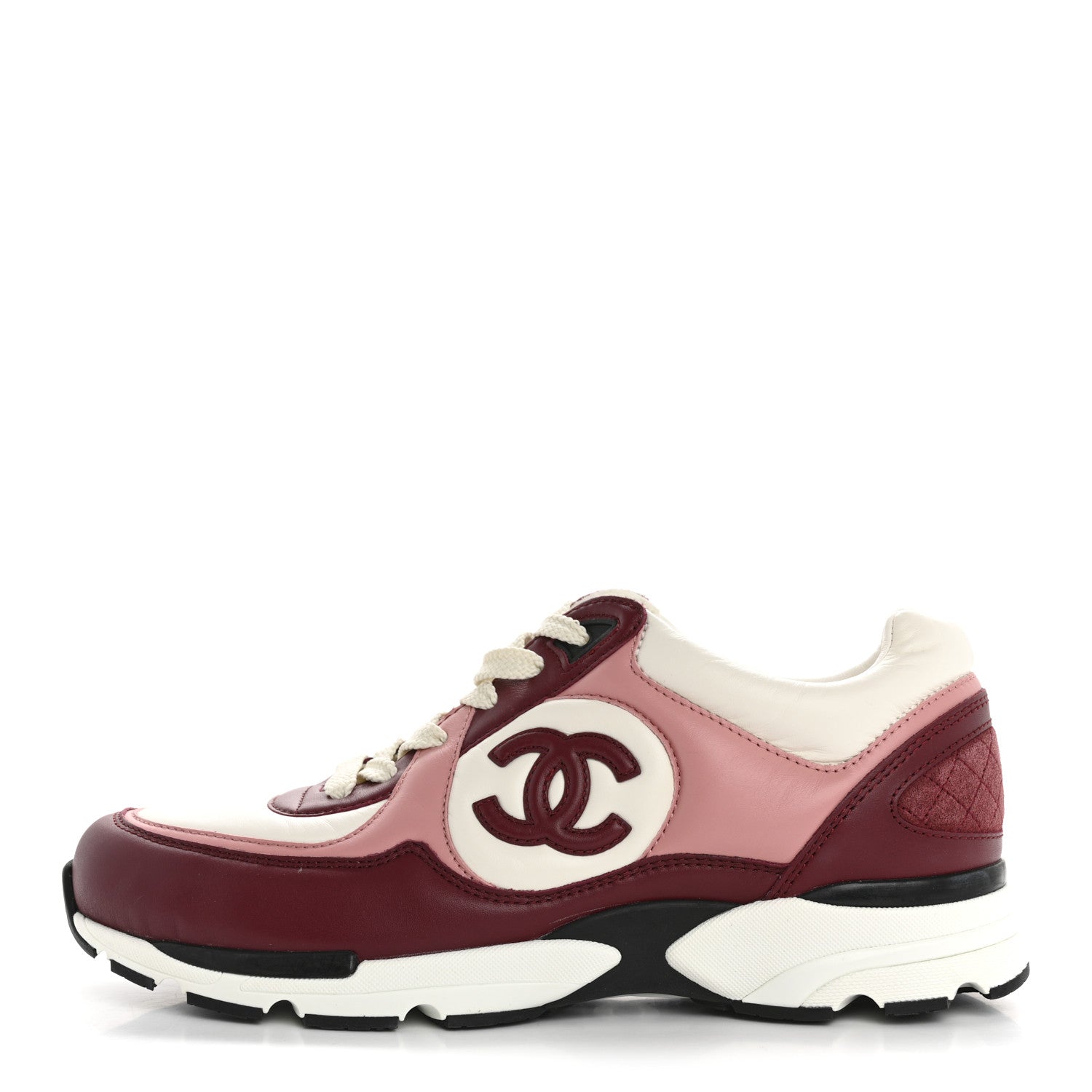 Chanel Calfskin CC Sneakers 38.5 Light Burgundy White Pink 1 of 10