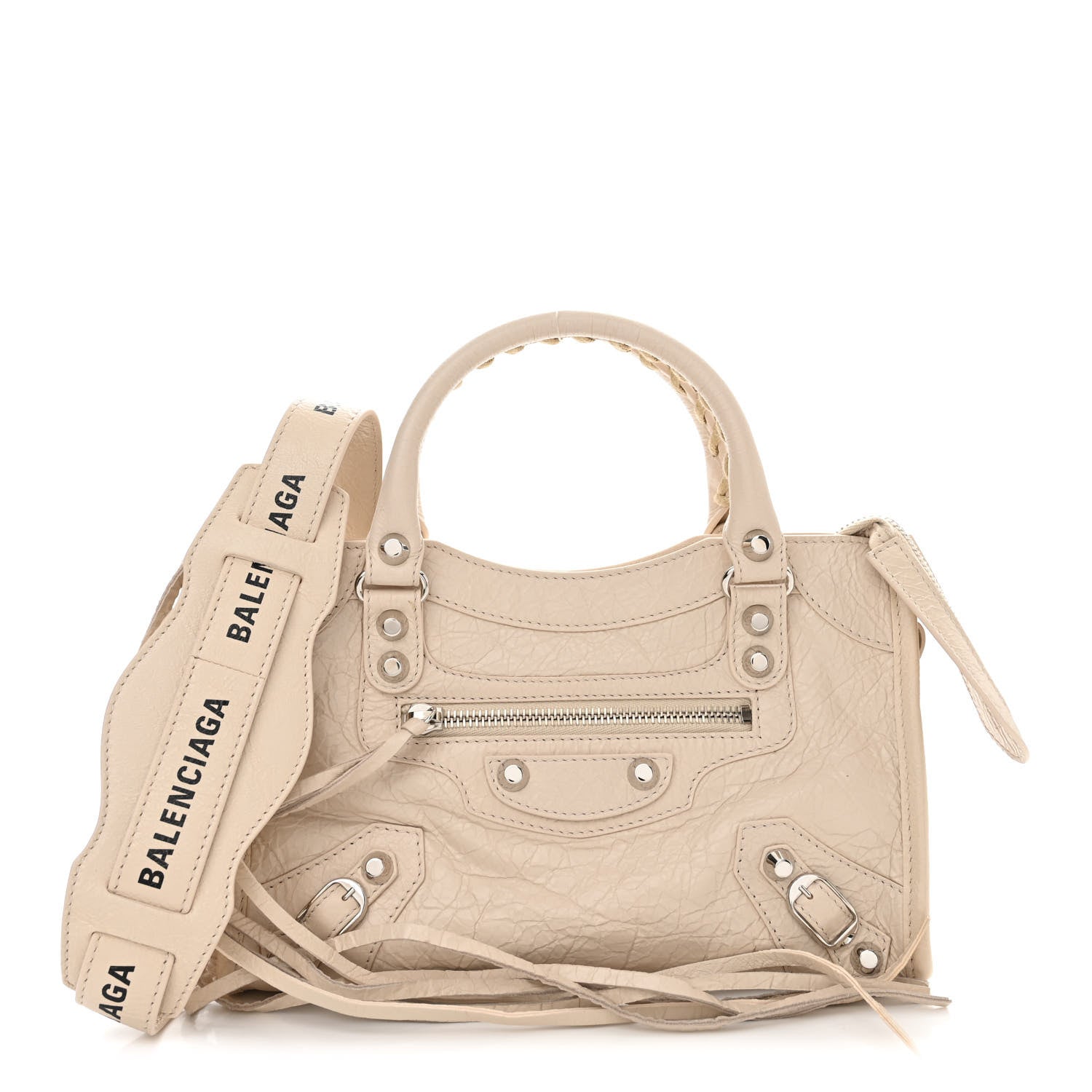 Balenciaga Agneau Classic Silver Hardware Mini City Logo Strap Beige Tapioca 1 of 10