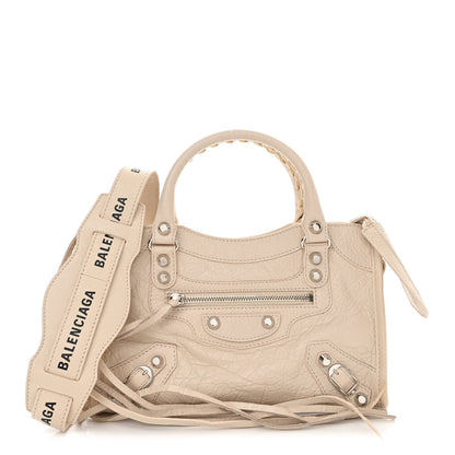 Balenciaga Agneau Classic Silver Hardware Mini City Logo Strap Beige Tapioca 1 of 10