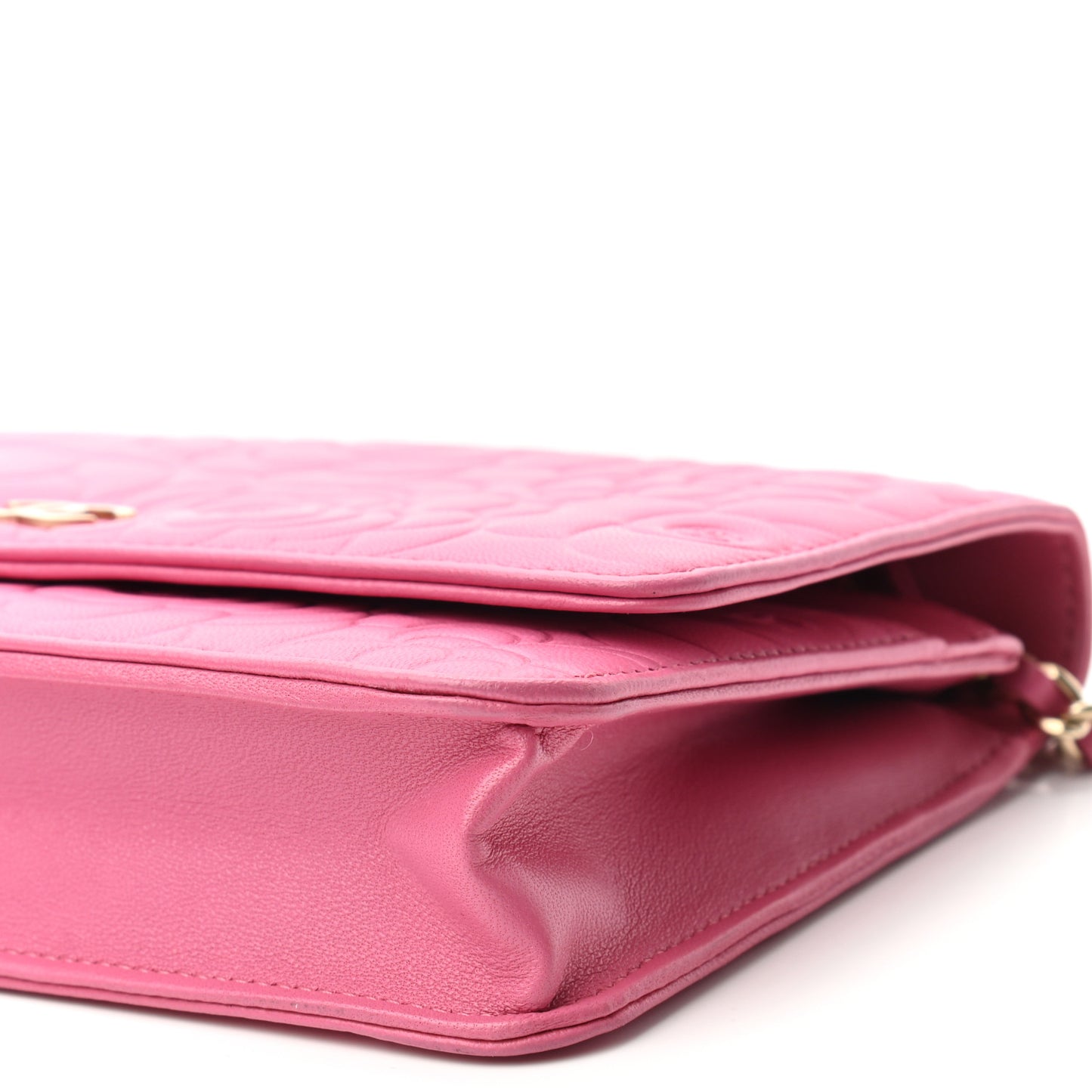 Lambskin Camellia Embossed Wallet On Chain WOC Pink
