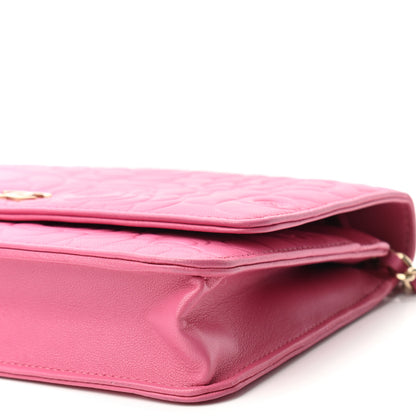 Chanel Lambskin Camellia Embossed Wallet On Chain WOC Pink 10 of 10
