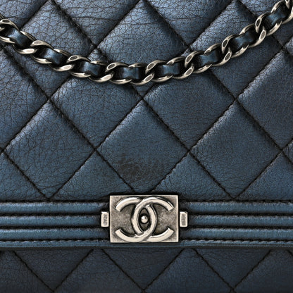 Chanel Metallic Calfskin Quilted Boy Wallet On Chain WOC Navy Blue 9 of 16