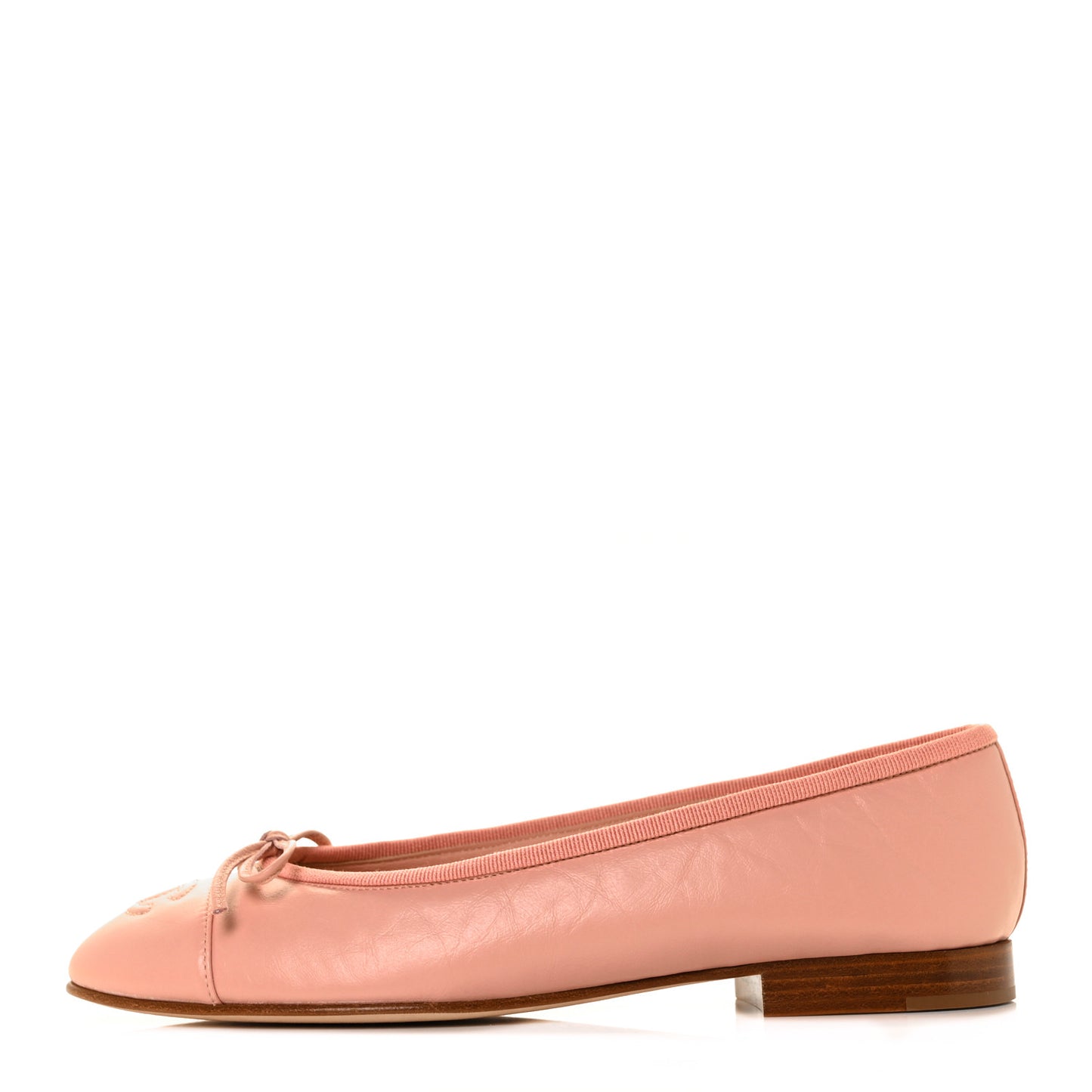 Crumpled Calfskin Cap Toe CC Ballerina Flats 36.5 Powder Pink