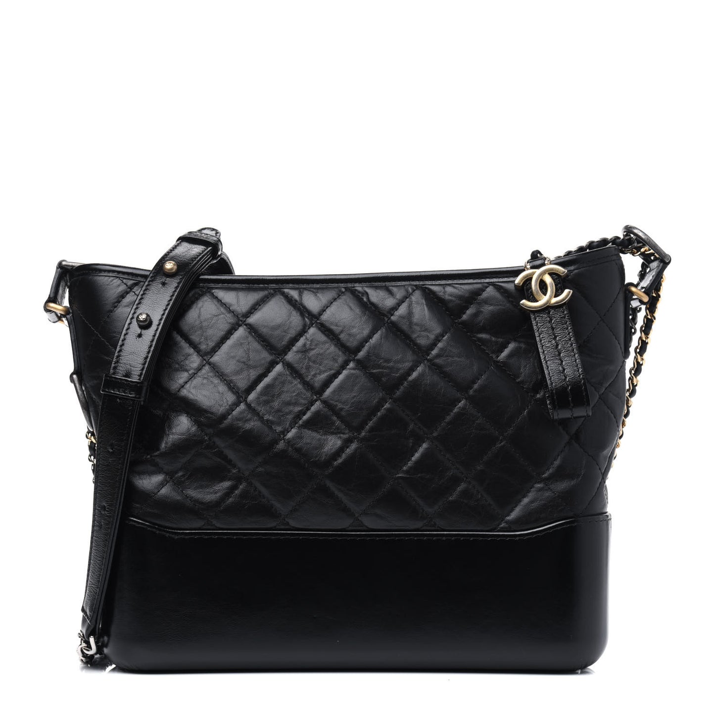 Aged Calfskin Quilted Medium Gabrielle Hobo Black