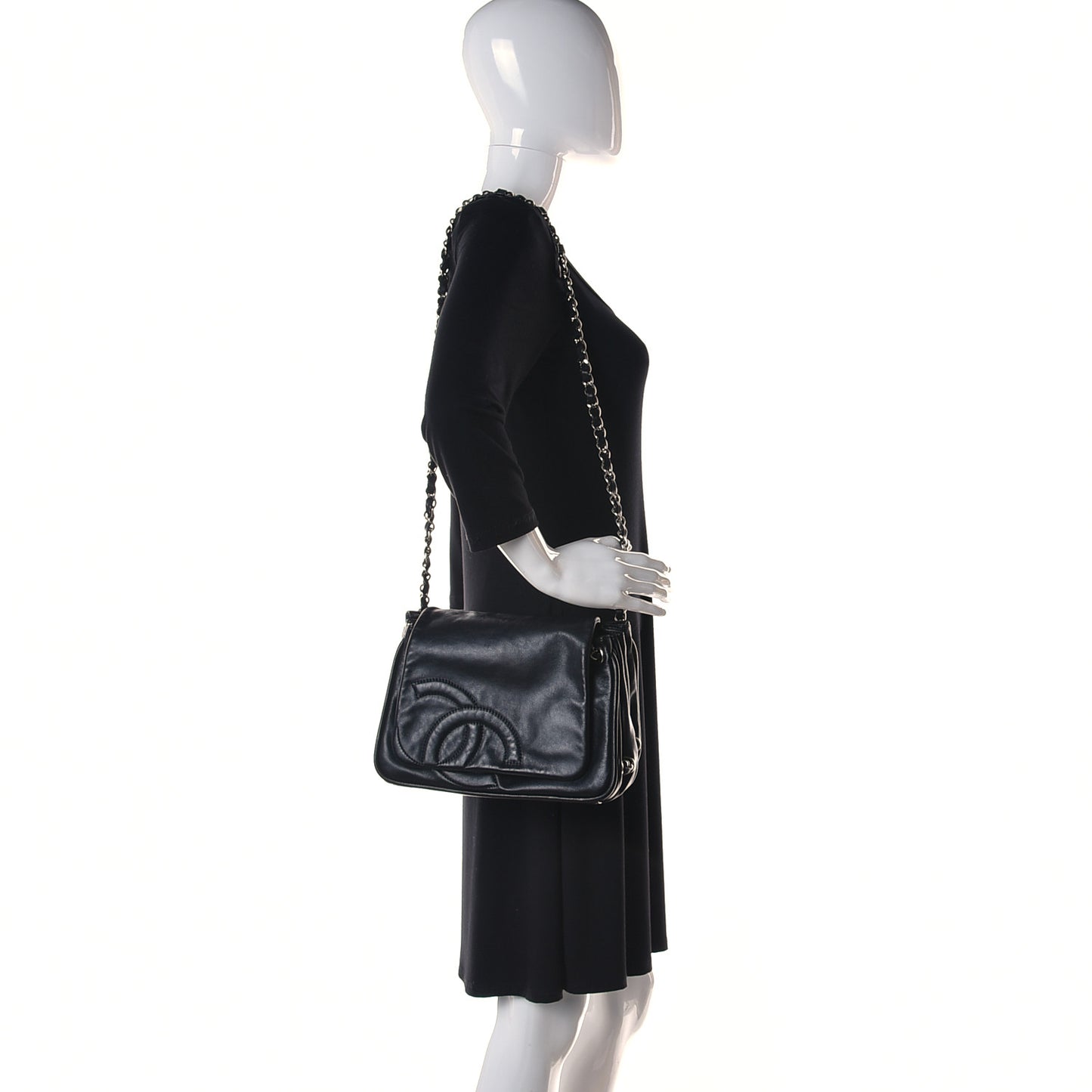 Calfskin CC Accordion Flap Black