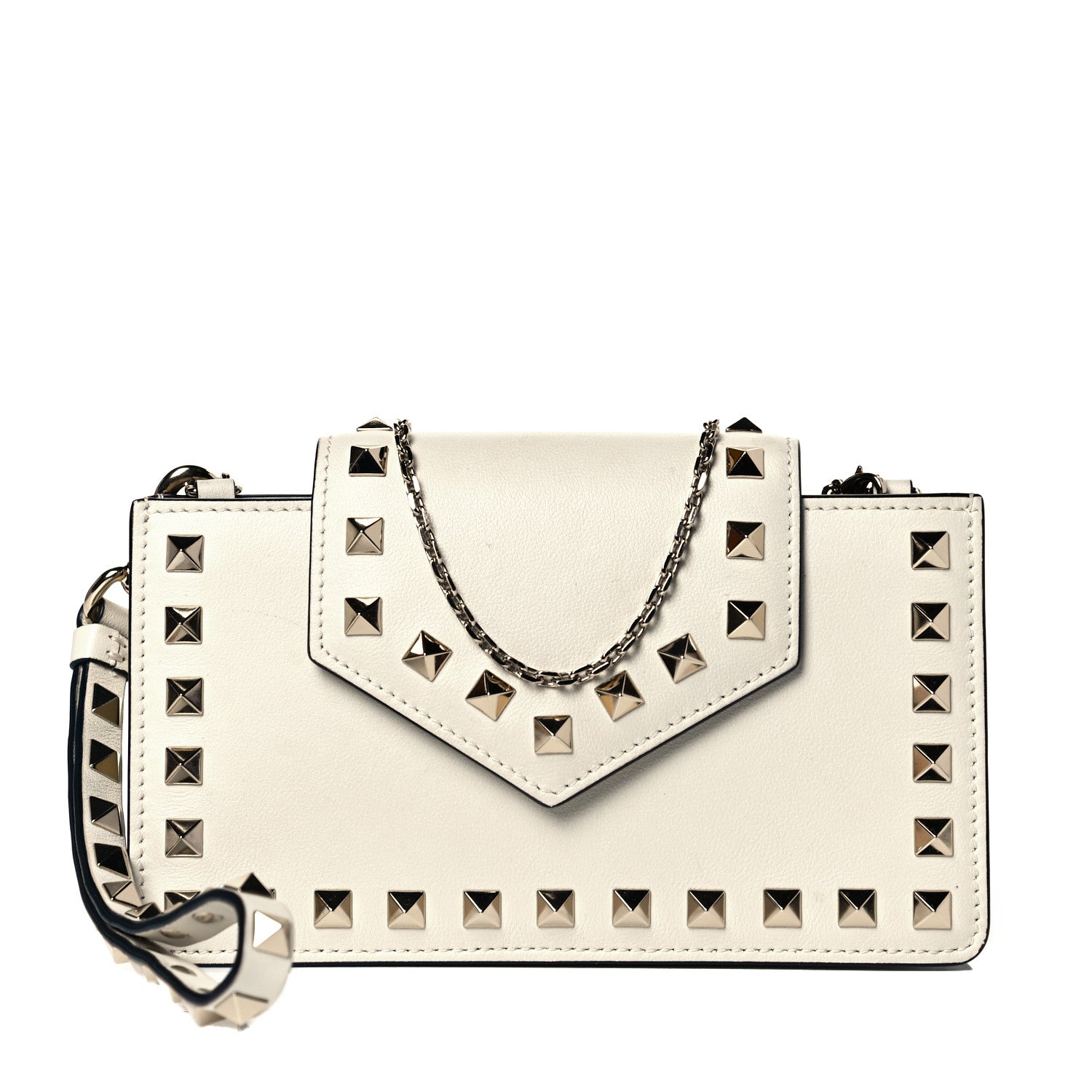 Valentino Garavani Calfskin Rockstud Phone Case With Chain Ivory 1 of 7