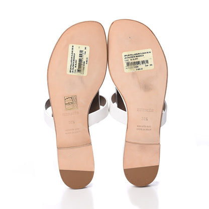 Hermes Calfskin Palladium Opium Clous De Selle Sandals 38.5 White 7 of 7