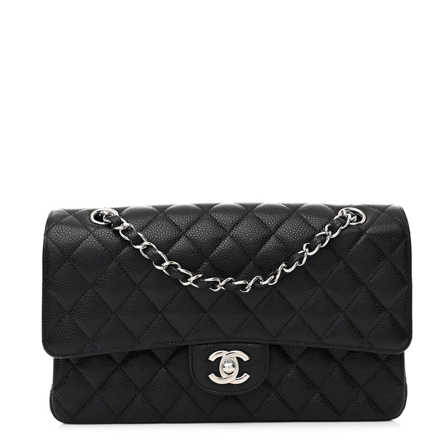 Caviar Quilted Medium Double Flap Black
