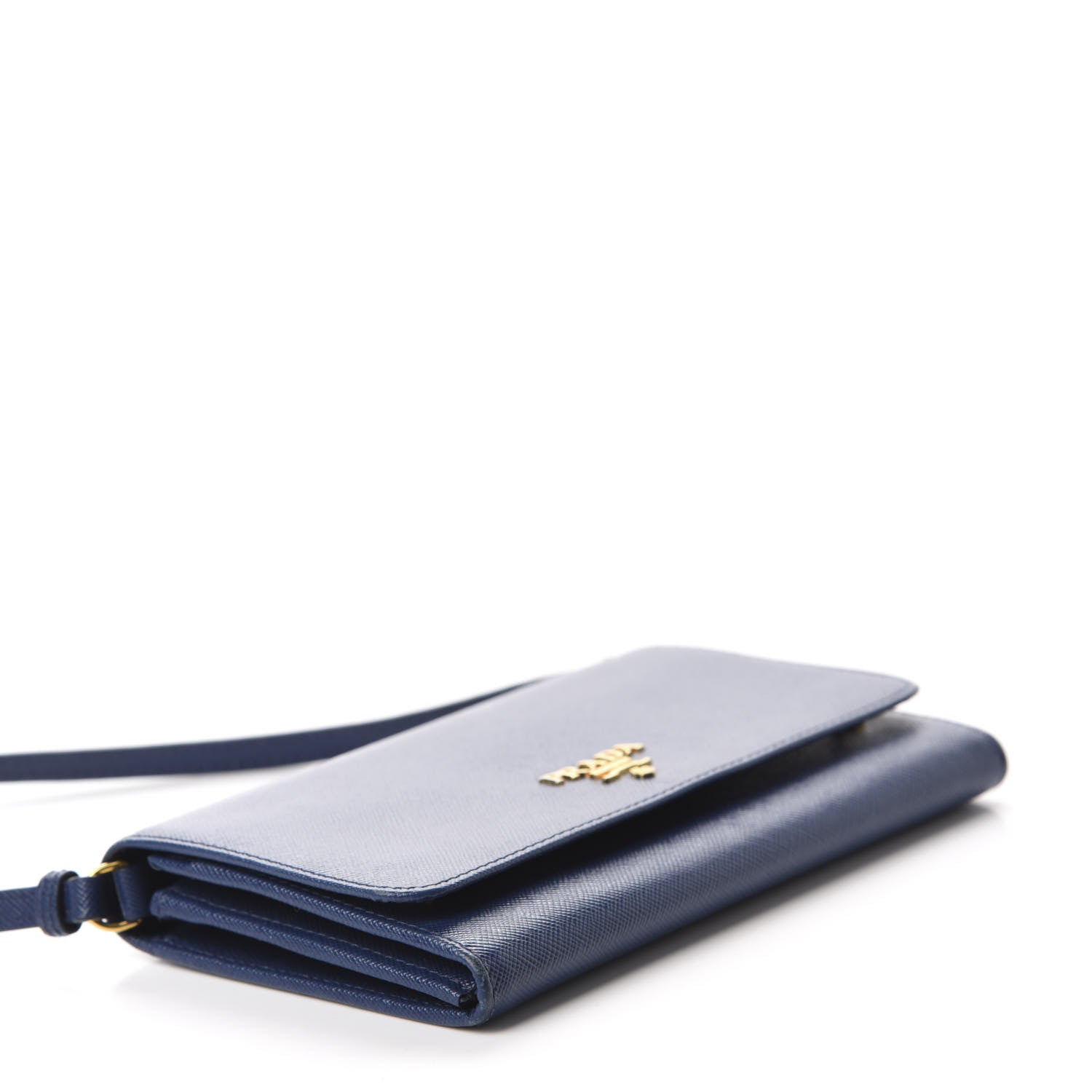 Prada Saffiano Metal Flap Wallet With Strap Bluette 4 of 9
