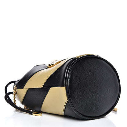 Gucci Calfskin Diagonal Striped Mini Zumi Bucket Bag Black Beige 3 of 8