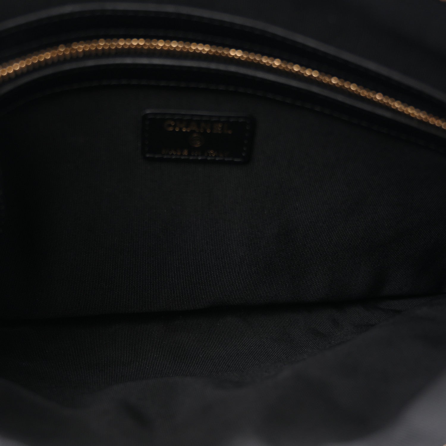 Chanel Calfskin Camellia Embossed Quilted Medium Cosmetic Case Black 5 of 7