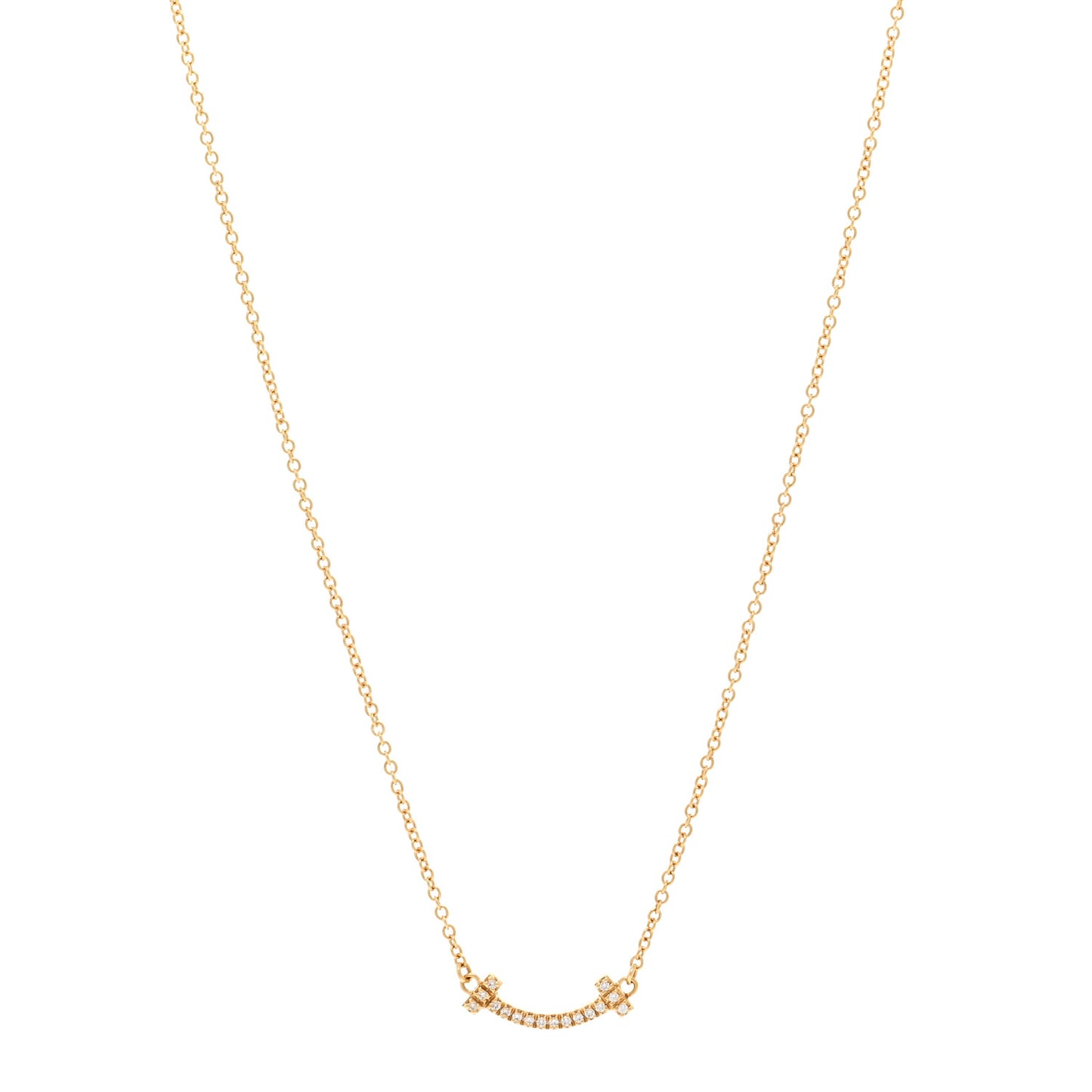 18K Yellow Gold Diamond Mini T Smile Pendant Necklace