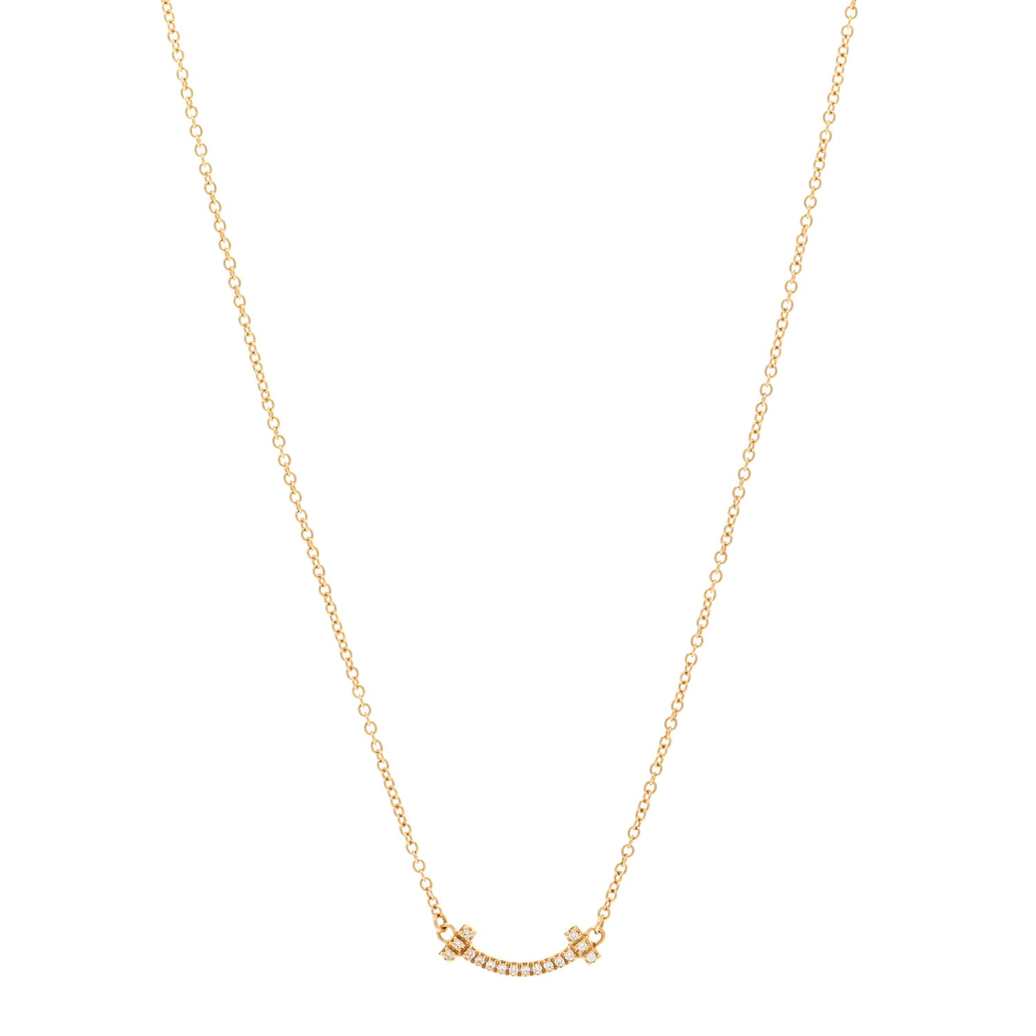 Tiffany 18K Yellow Gold Diamond Mini T Smile Pendant Necklace 1 of 4