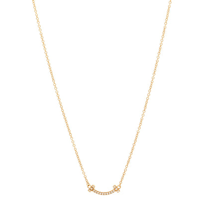 Tiffany 18K Yellow Gold Diamond Mini T Smile Pendant Necklace 1 of 4