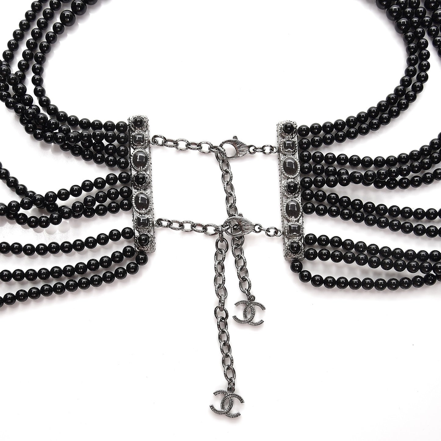 Ruthenium Beaded Gripoix CC Harness Necklace Black