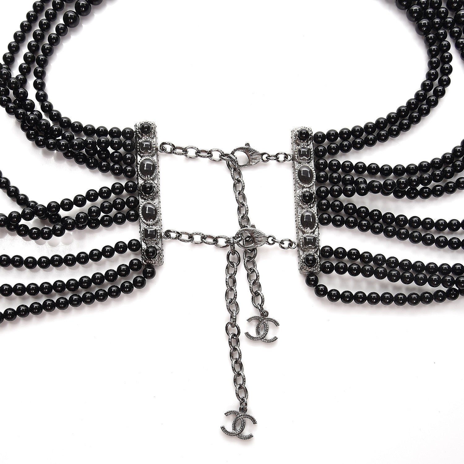 Chanel Ruthenium Beaded Gripoix CC Harness Necklace Black 2 of 7